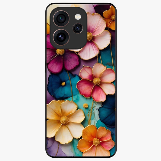 Artlyn Grace Flower Pattern Glass Case showing flat back view with elegant floral pattern artwork and glossy glass finish.