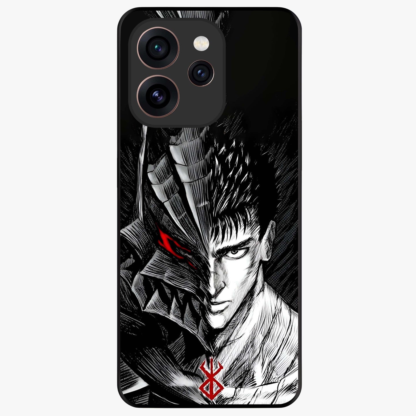 Berserker Blood Oath Glass Case showing flat back view with fierce warrior inspired artwork and glossy glass finish.
