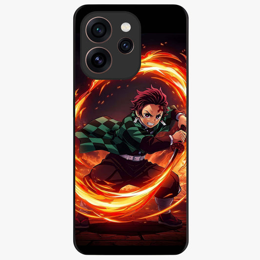 Blazing Sword Resolve Glass Case showing flat back view with fiery sword artwork and glossy glass finish.