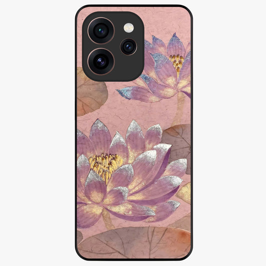 Blossom Mist Lotus Glass Case showing flat back view with serene lotus blossom artwork and glossy glass finish.