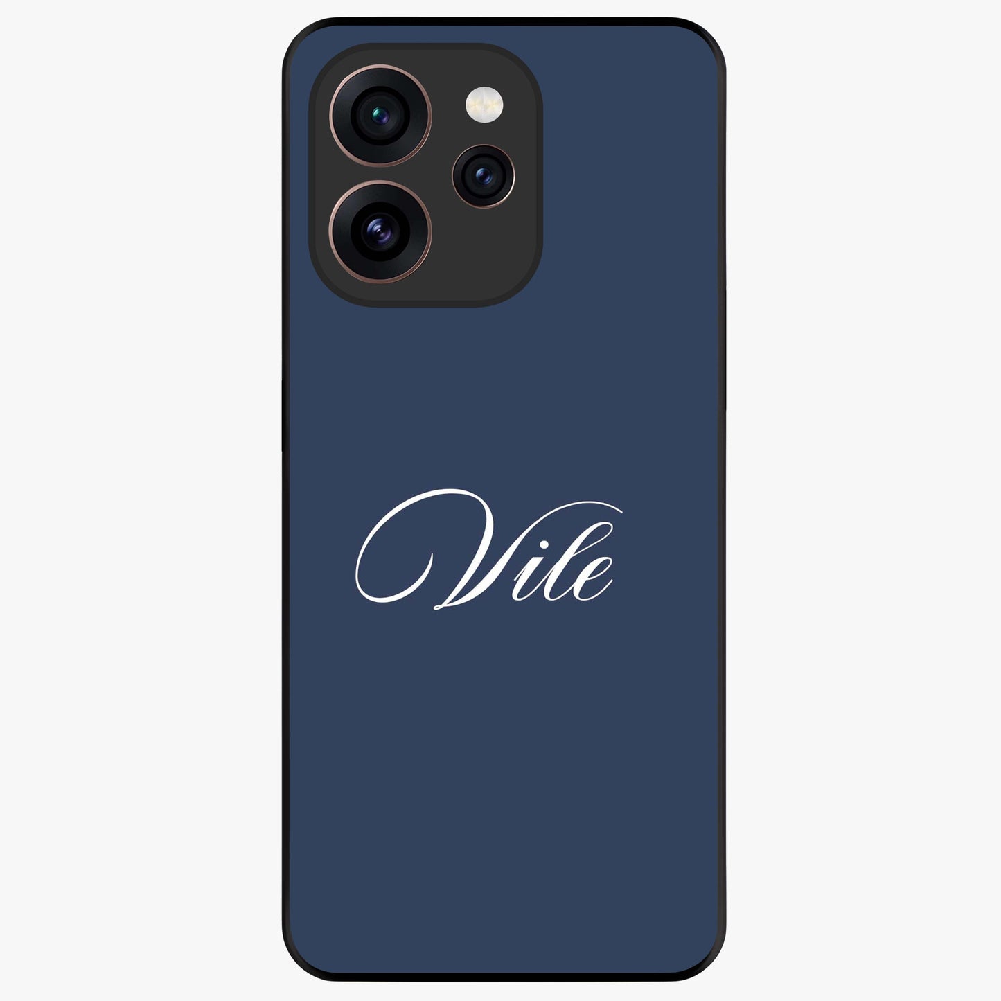 Blue Background Personalized Custom Name Glass Case showing flat back view with minimal blue background and custom name design.