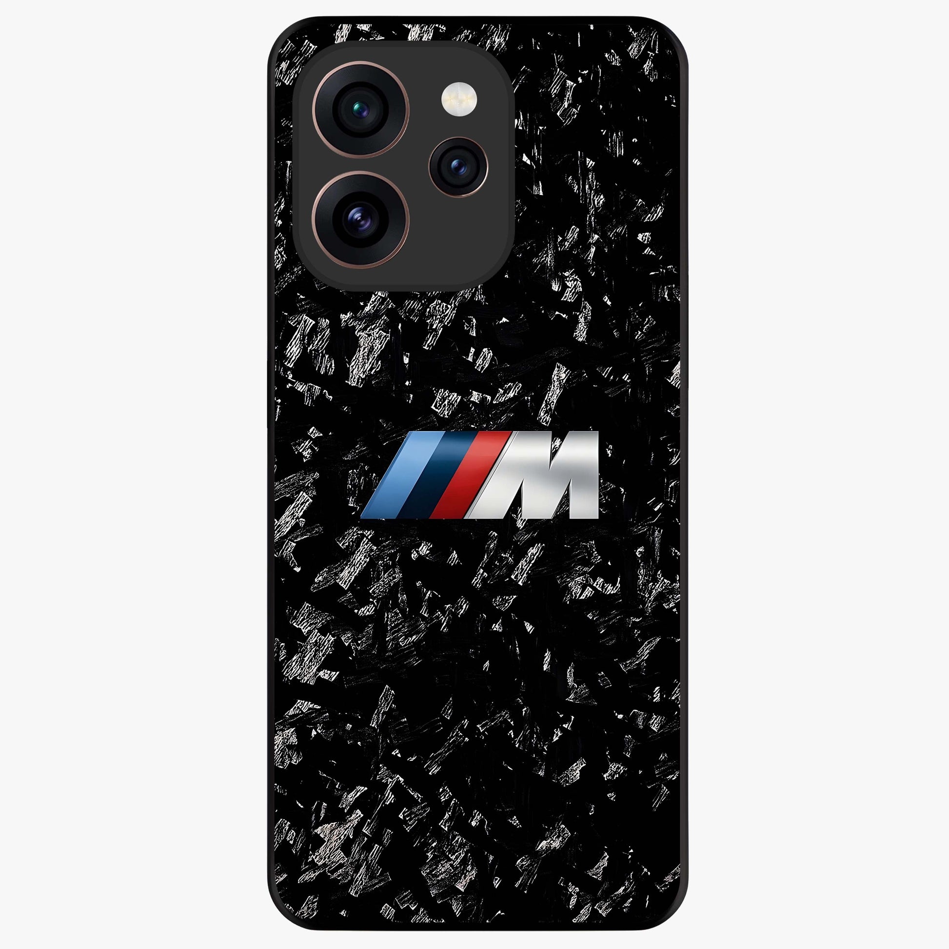 Carbon Speed Mark Glass Case showing flat back view with sporty carbon pattern artwork and glossy glass finish.