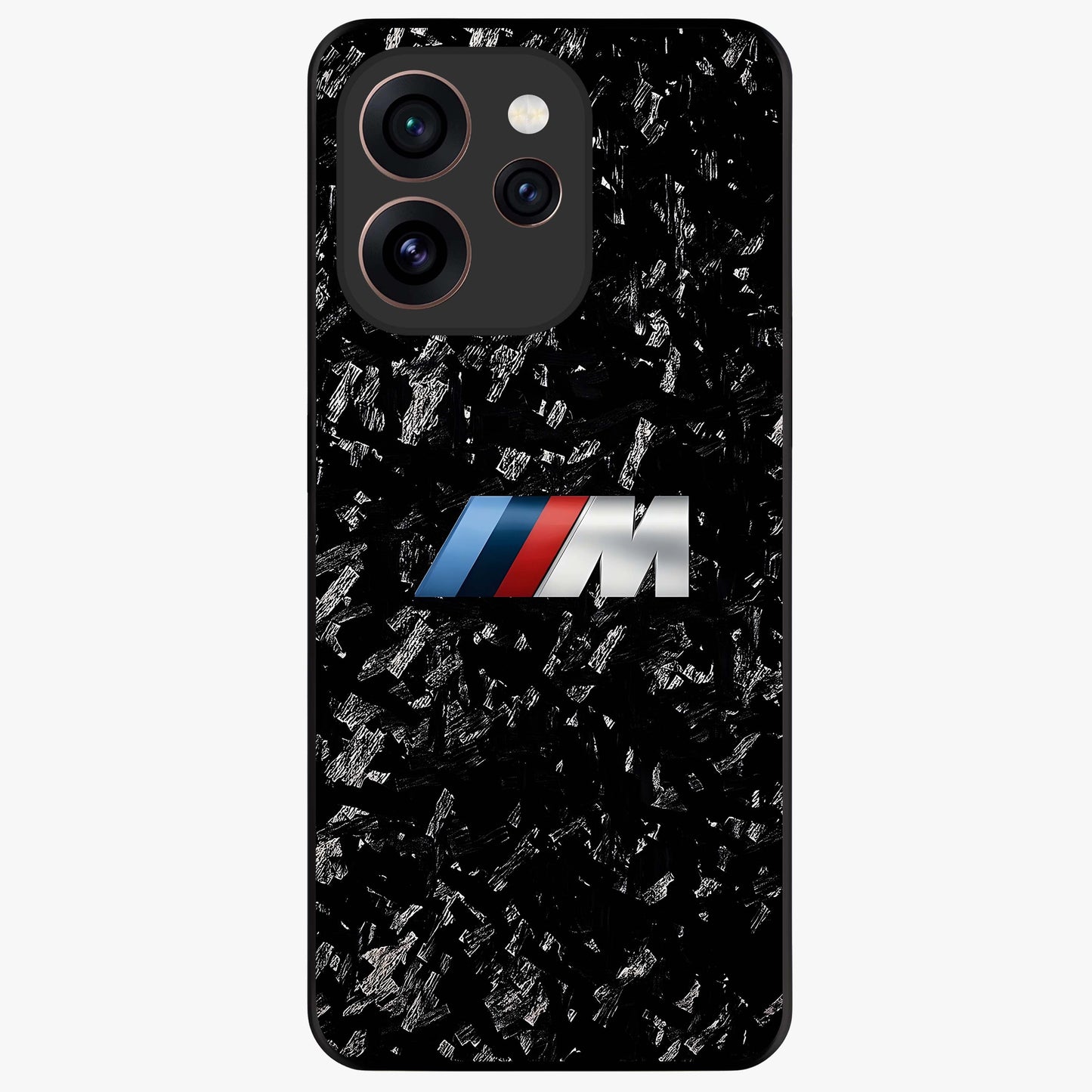 Carbon Speed Mark Glass Case showing flat back view with sporty carbon pattern artwork and glossy glass finish.