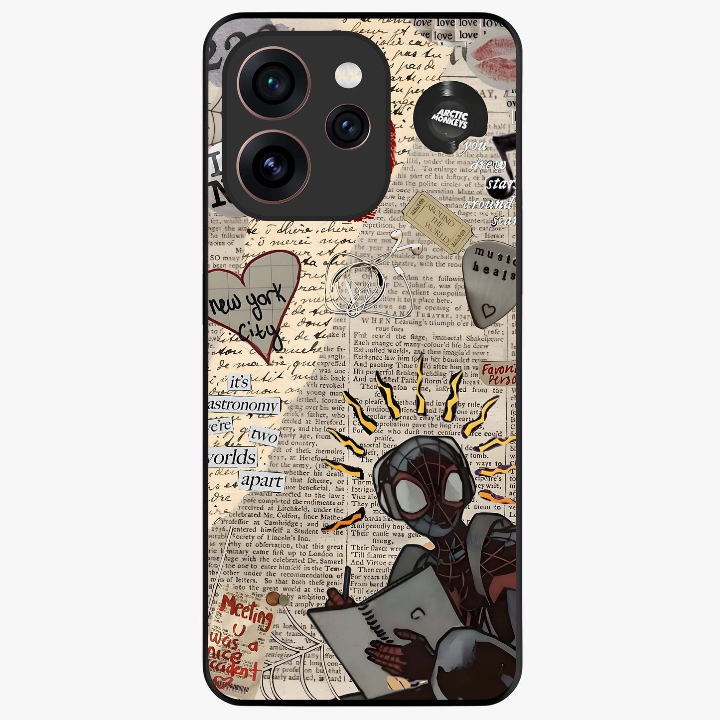 City Dream Sketch Glass Case showing flat back view with artistic city skyline sketch artwork and glossy glass finish.