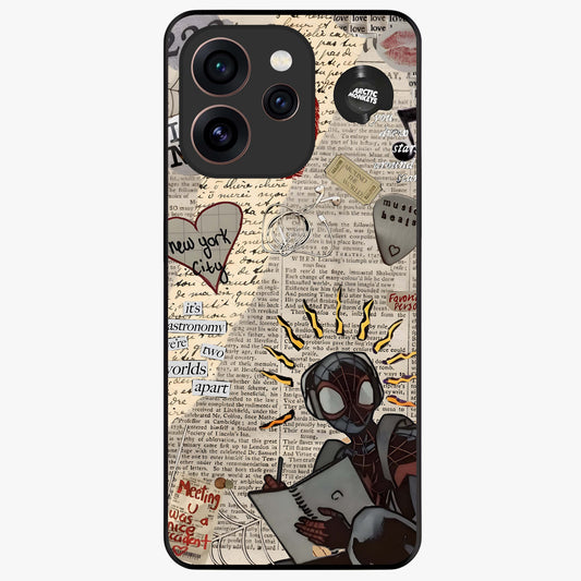 City Dream Sketch Glass Case showing flat back view with artistic city skyline sketch artwork and glossy glass finish.