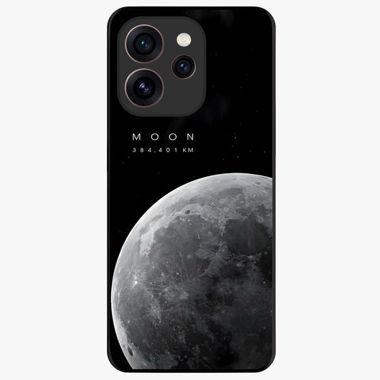 Cosmic Moon Glow Glass Case showing flat back view with glowing moon artwork and glossy glass finish.