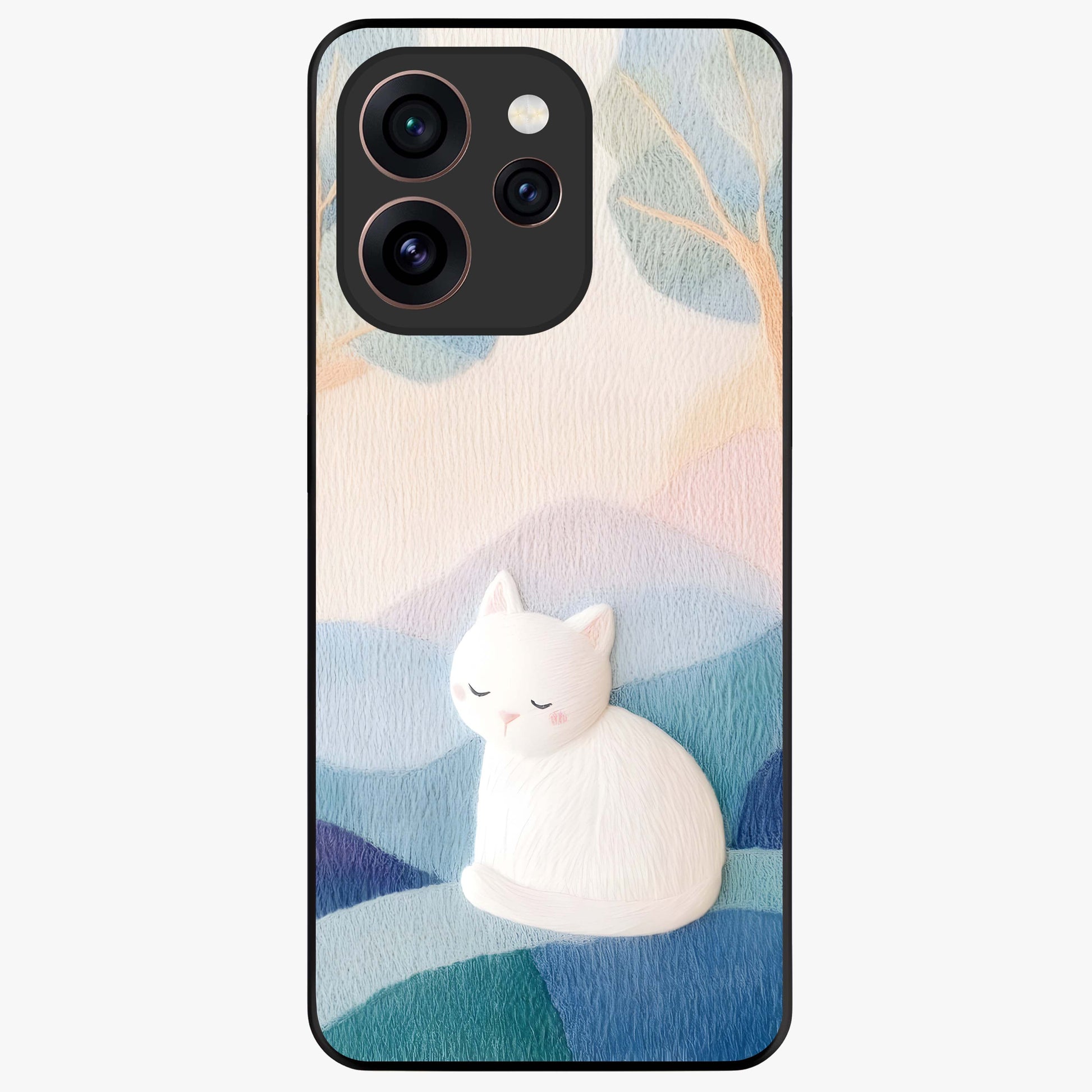 Cotton Dream Cat Glass Case showing flat back view with soft dreamy cat artwork and glossy glass finish.