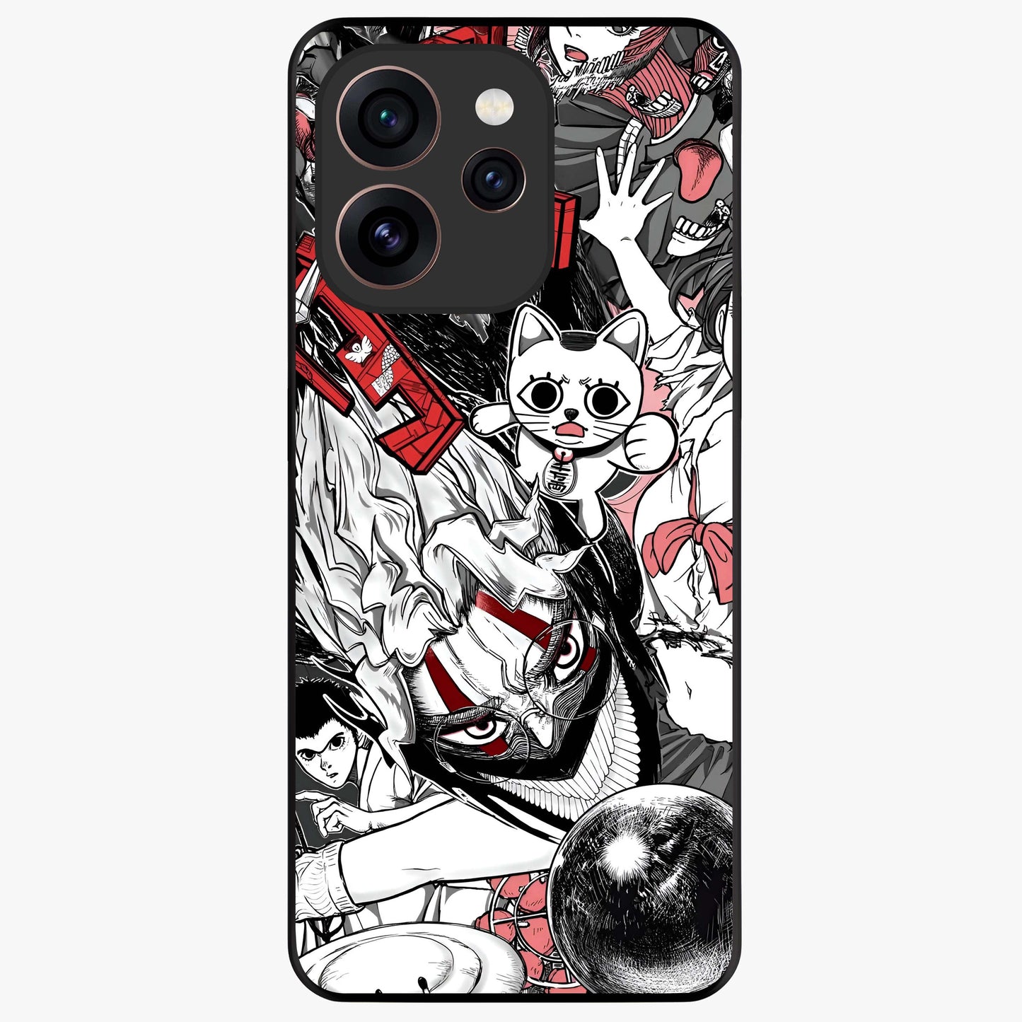 Crimson Chaos Panel Glass Case showing flat back view with bold crimson abstract artwork and glossy glass finish.
