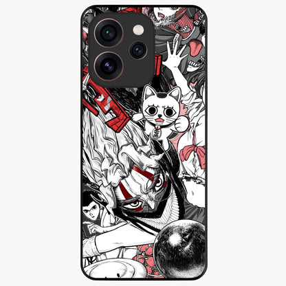 Crimson Chaos Panel Glass Case showing flat back view with bold crimson abstract artwork and glossy glass finish.