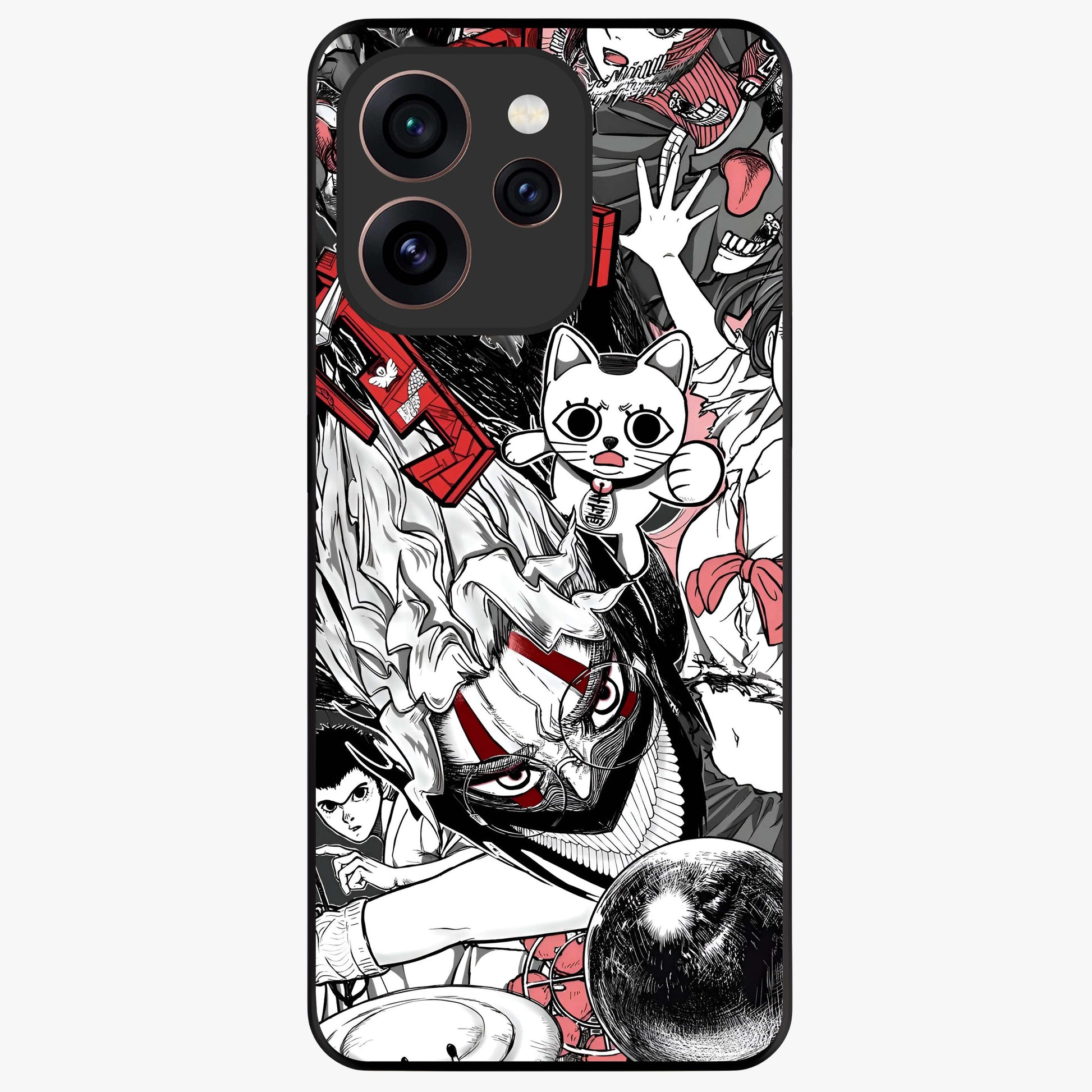 Crimson Chaos Panel Glass Case showing flat back view with bold crimson abstract artwork and glossy glass finish.