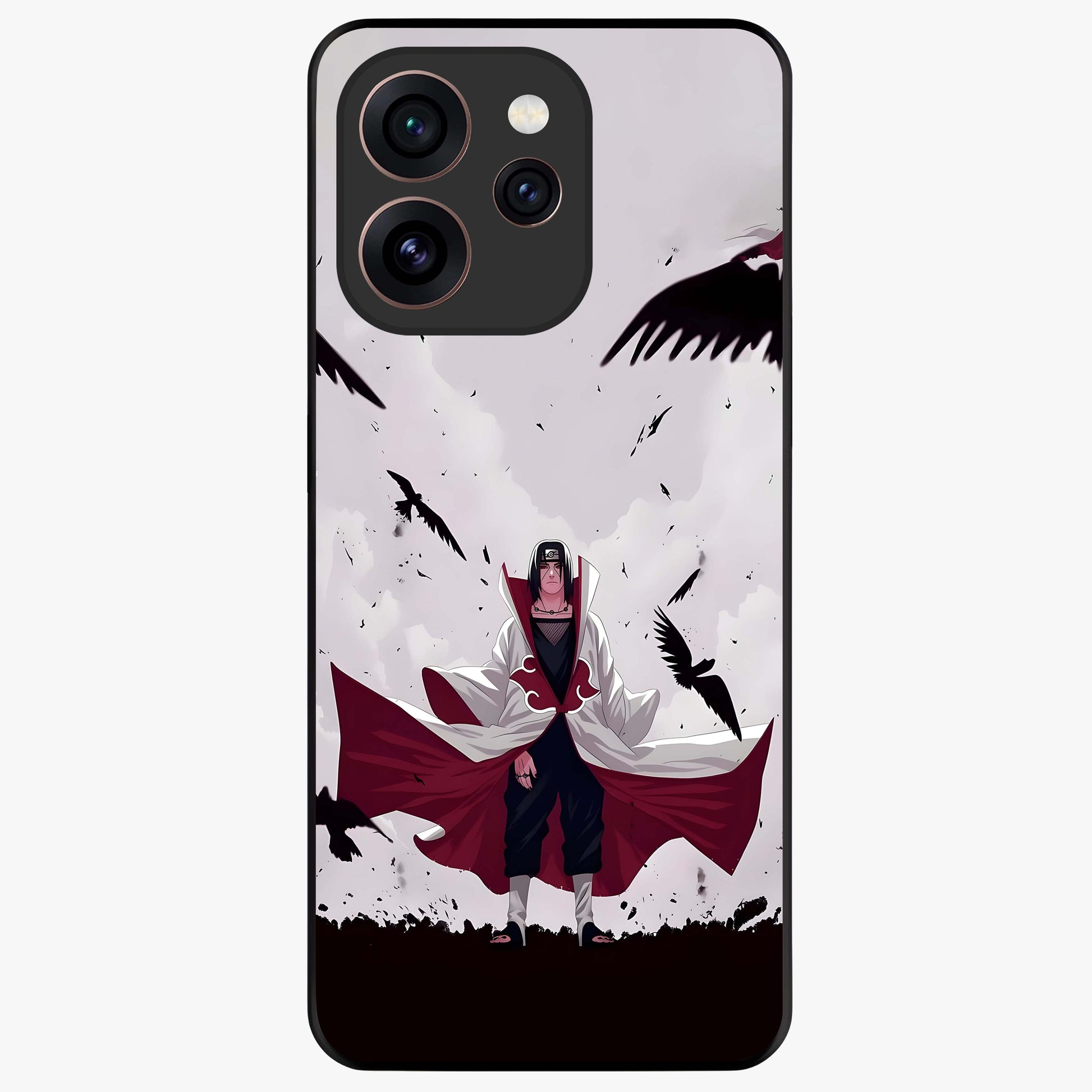 Crimson Crow Ascension Glass Case showing flat back view with mystical crow artwork and glossy glass finish.