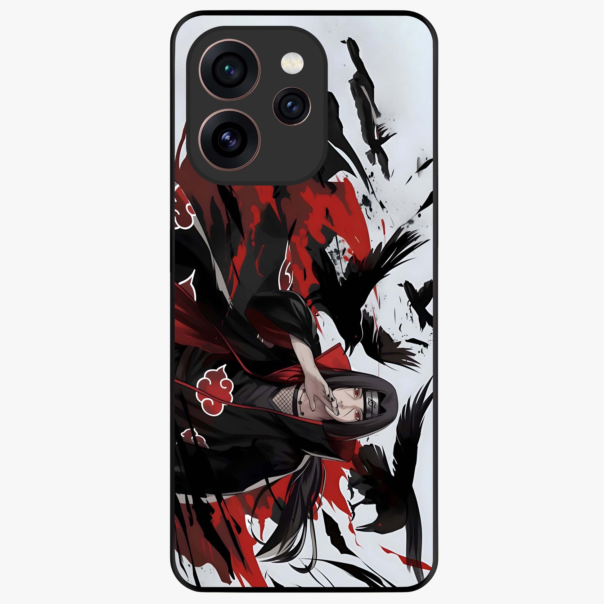Crimson Crow Illusion Glass Case showing flat back view with artistic crow illusion artwork and glossy glass finish.