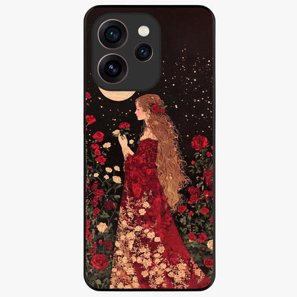 Crimson Dreams Glass Case showing flat back view with dreamy crimson artwork and glossy glass finish.