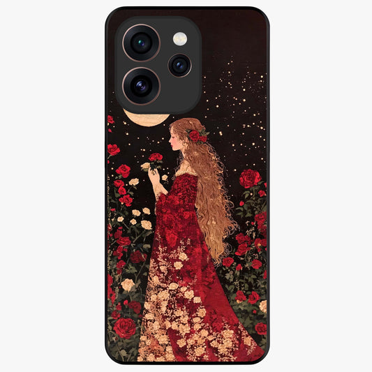Crimson Dreams Glass Case showing flat back view with dreamy crimson artwork and glossy glass finish.