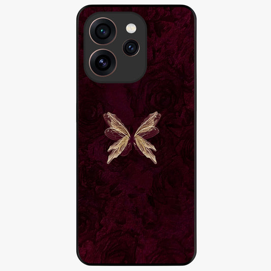 Crimson Fade Butterfly Glass Case showing flat back view with fading butterfly artwork and glossy glass finish.