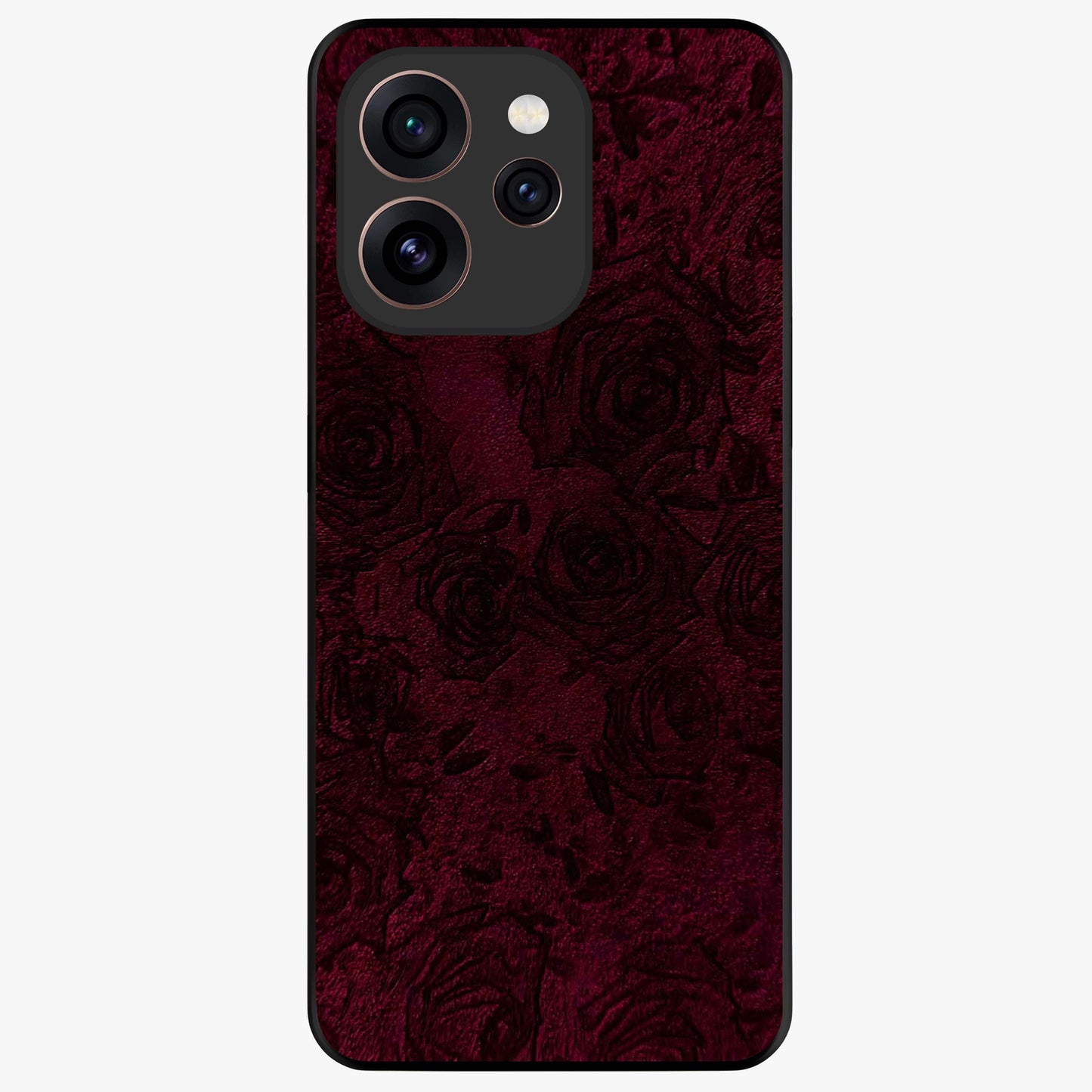 Crimson Fade Flow Glass Case showing flat back view with flowing crimson gradient artwork and glossy glass finish.