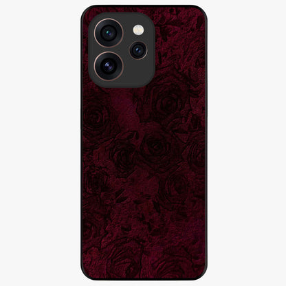 Crimson Fade Flow Glass Case showing flat back view with flowing crimson gradient artwork and glossy glass finish.