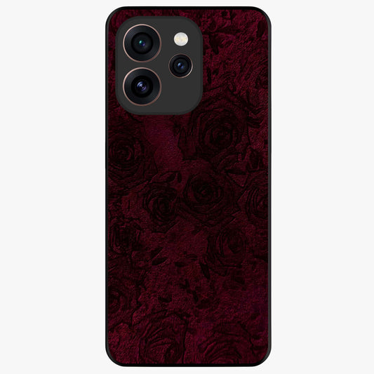 Crimson Fade Flow Glass Case showing flat back view with flowing crimson gradient artwork and glossy glass finish.