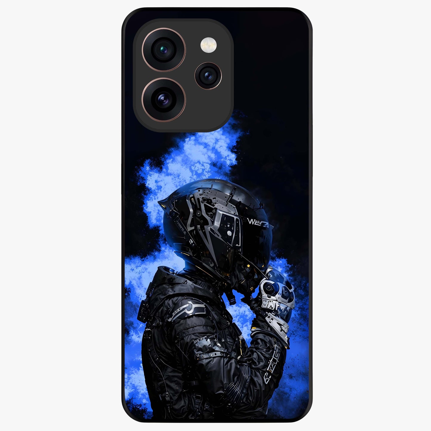 Cyber Sentinel Protocol Glass Case showing flat back view with futuristic cyber themed artwork and glossy glass finish.