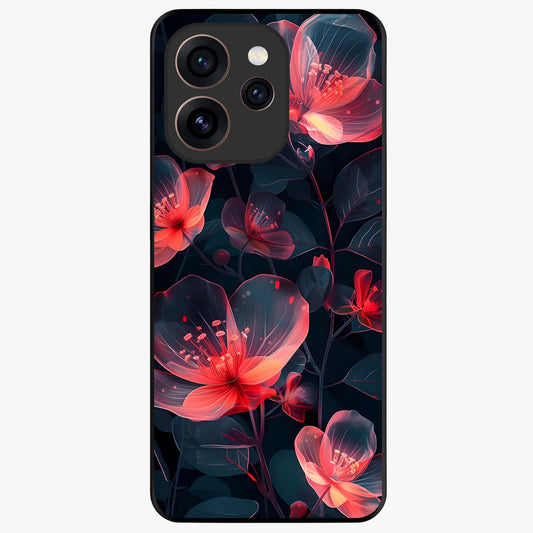 Dark Shade of Flower Glass Case showing flat back view with elegant dark floral artwork and glossy glass finish.