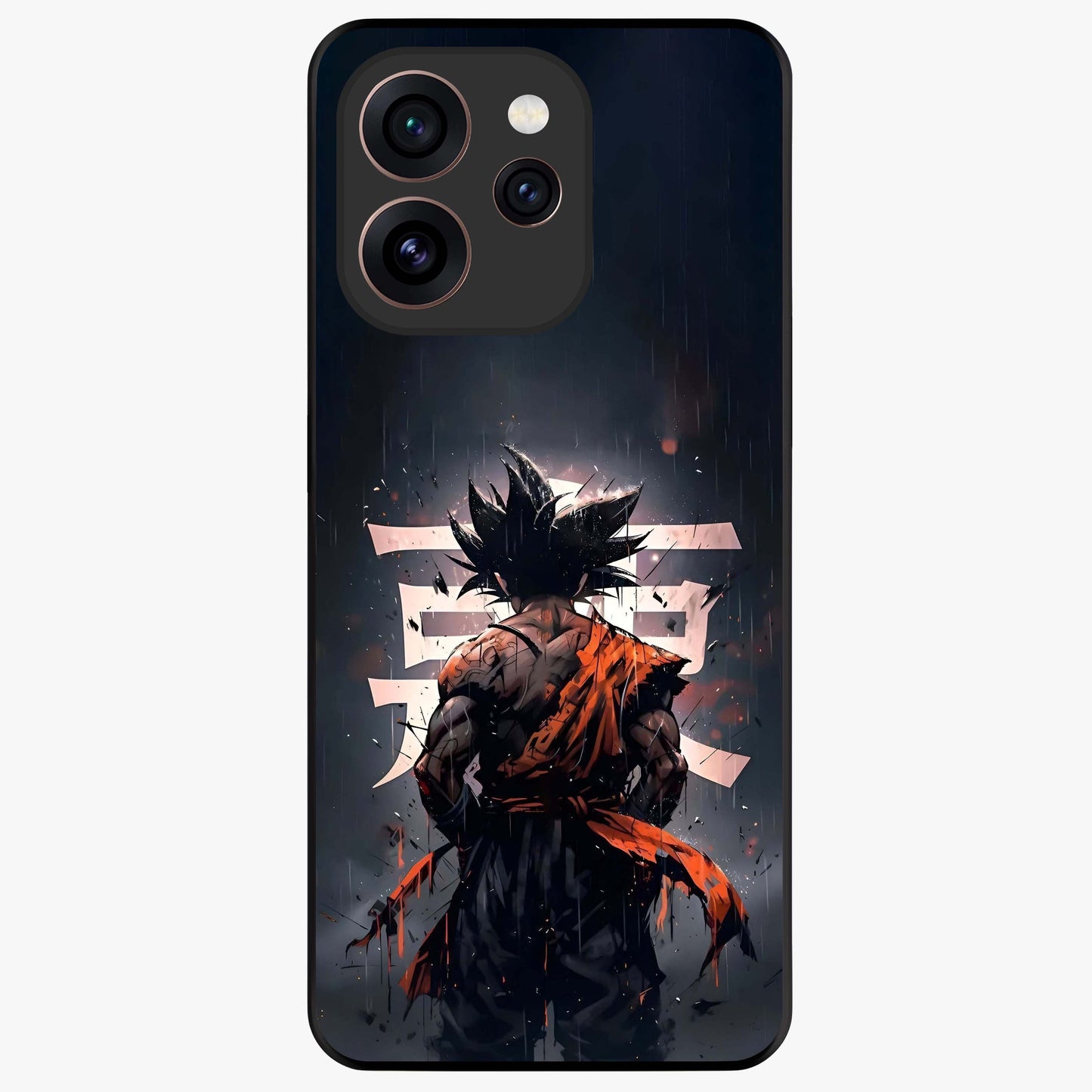 Dark Warrior In Rain Glass Case showing flat back view with warrior artwork in rainy atmosphere and glossy glass finish.