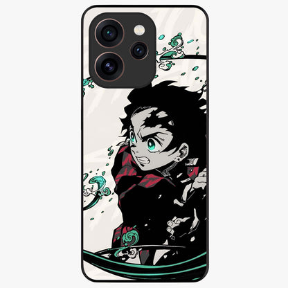 Demon Slayer Glass Case showing flat back view with bold anime inspired artwork and glossy glass finish.