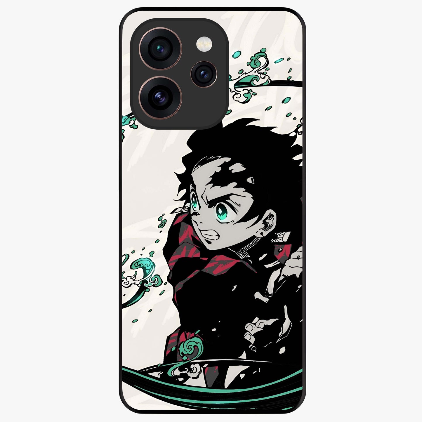 Demon Slayer Glass Case showing flat back view with bold anime inspired artwork and glossy glass finish.