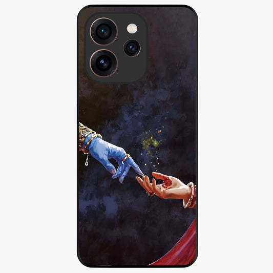 Divine Touch Eternal Glass Case showing flat back view with spiritual themed artwork and glossy glass finish.