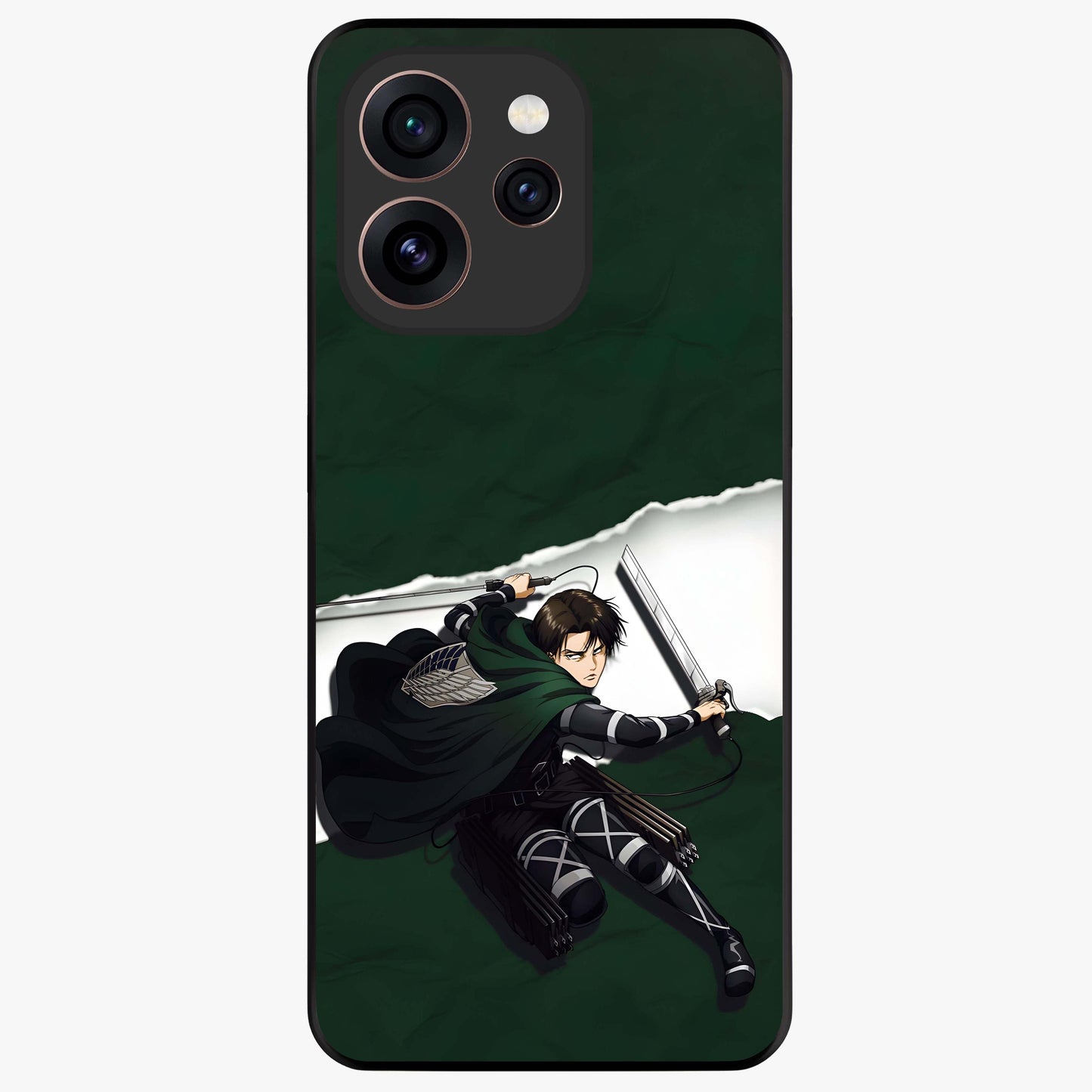 Emerald War Vanguard Glass Case showing flat back view with powerful warrior themed artwork and glossy glass finish.