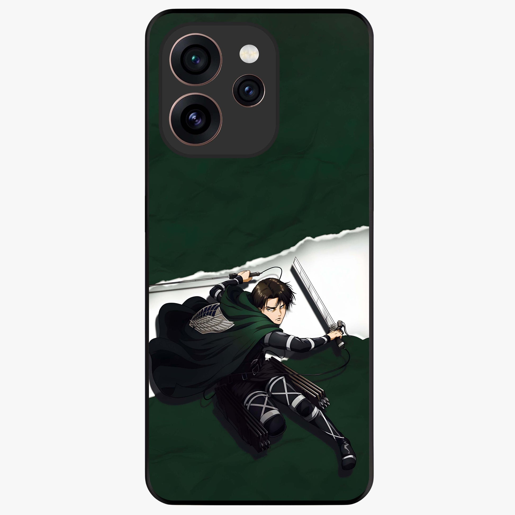 Emerald War Vanguard Glass Case showing flat back view with powerful warrior themed artwork and glossy glass finish.