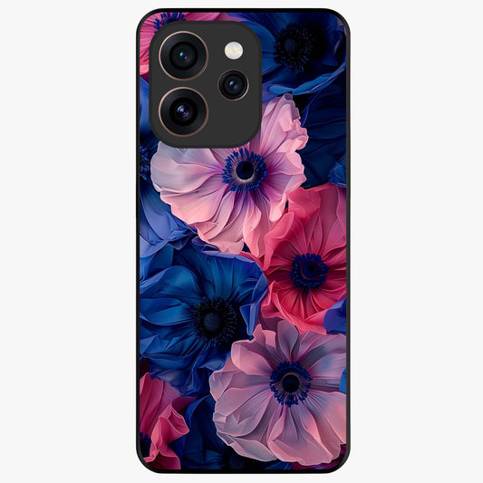 Flower Paper Art Pattern Glass Case showing flat back view with paper cut style floral artwork and glossy glass finish.