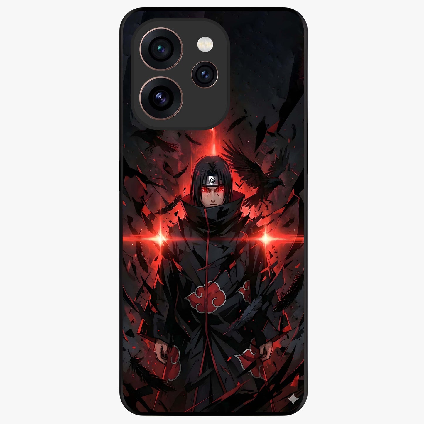 Focused Blade Discipline Glass Case showing flat back view with warrior sword themed artwork and glossy glass finish.