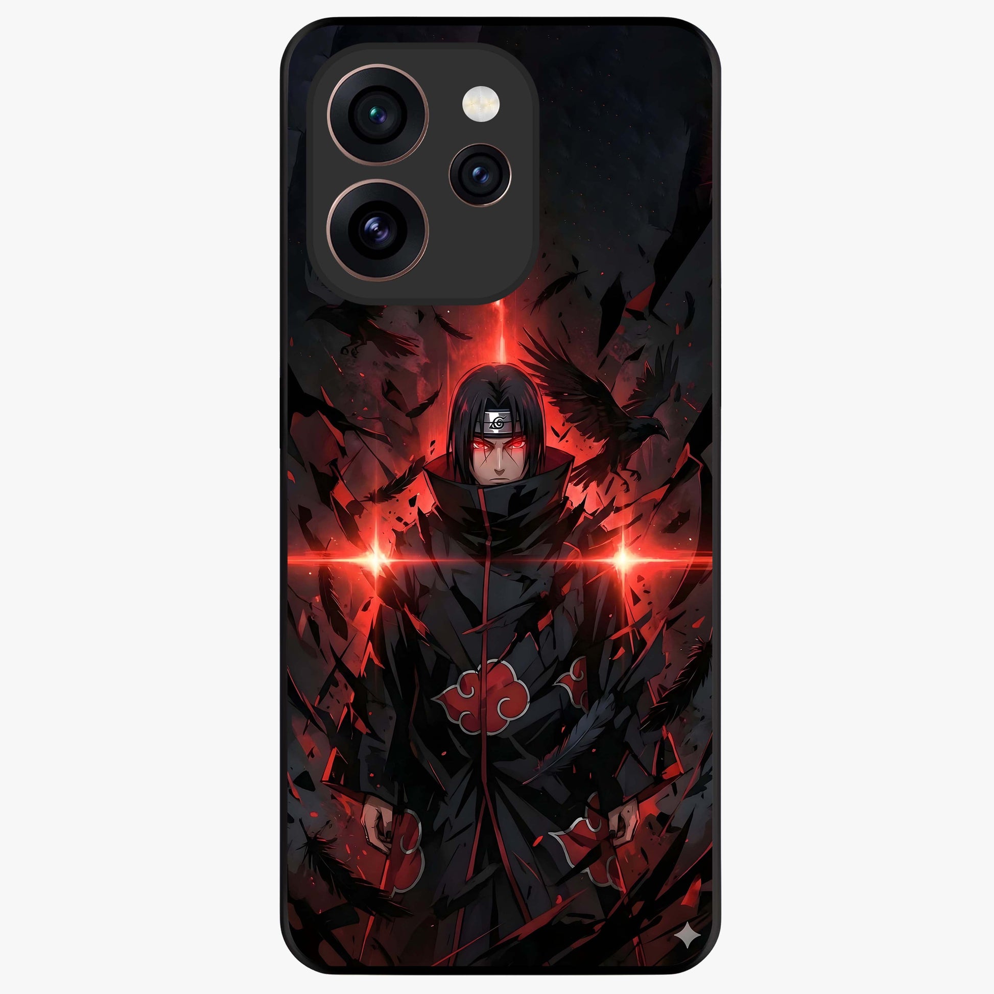 Focused Blade Discipline Glass Case showing flat back view with warrior sword themed artwork and glossy glass finish.