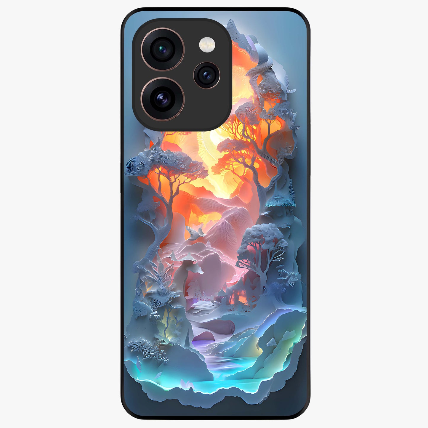 Glow Forest Portal Glass Case showing flat back view with glowing forest portal artwork and glossy glass finish.