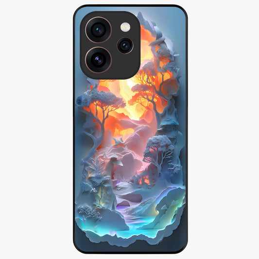 Glow Forest Portal Glass Case showing flat back view with glowing forest portal artwork and glossy glass finish.