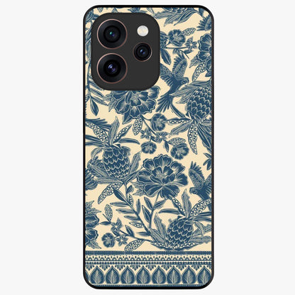 Heirloom Wild Bloom Glass Case showing flat back view with vintage inspired wild flower artwork and glossy glass finish.