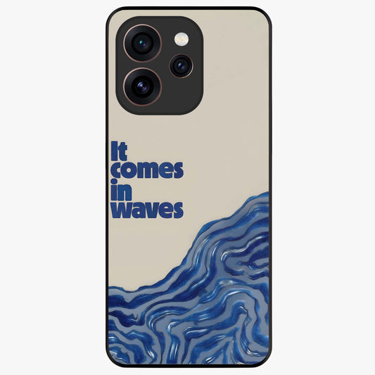 It Comes In Waves Quote Glass Case showing flat back view with inspirational wave themed quote artwork and glossy glass finish.