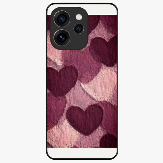 Layered Paper Hearts Glass Case showing flat back view with layered paper heart artwork and glossy glass finish.