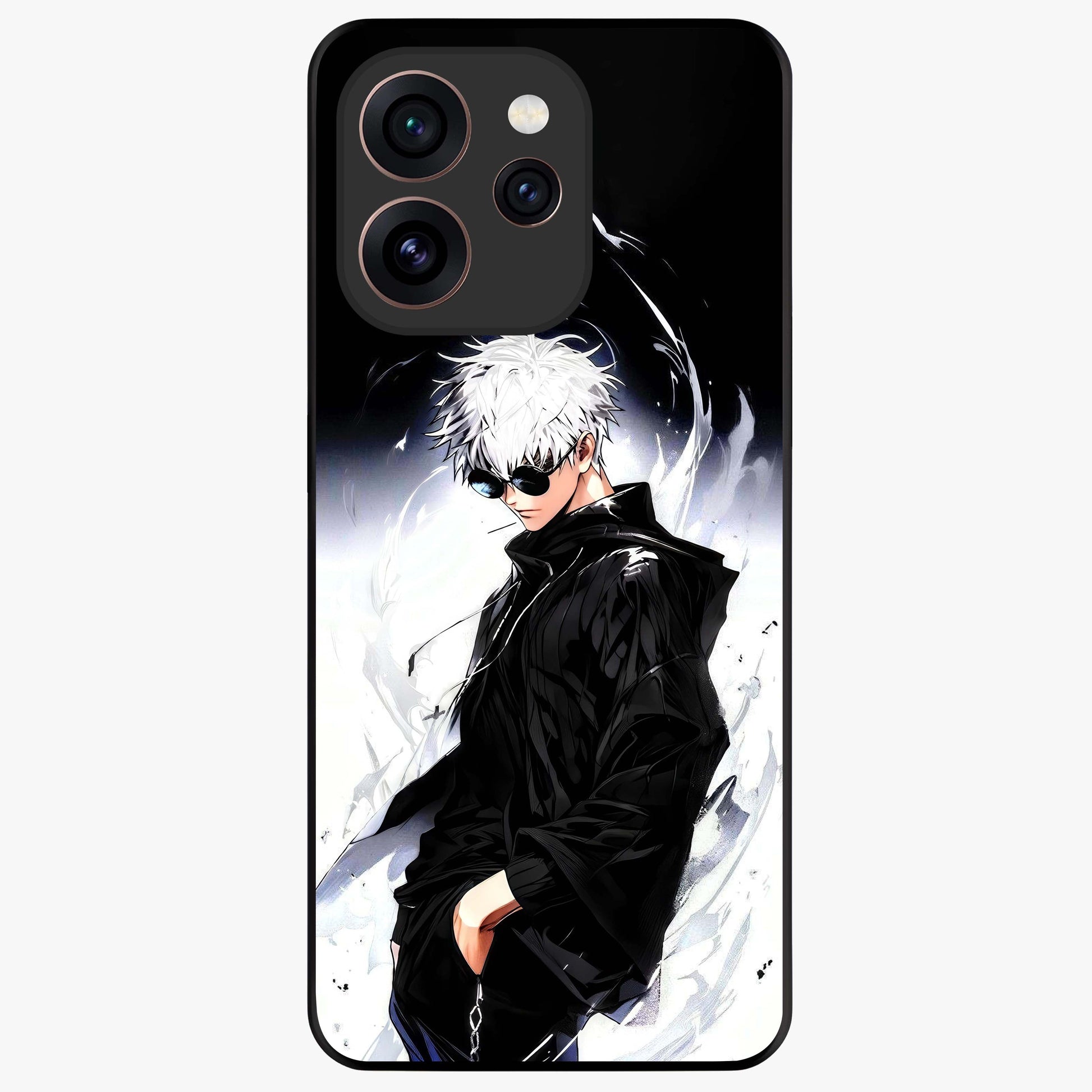 Limitless Shadow King Glass Case showing flat back view with powerful shadow warrior artwork and glossy glass finish.