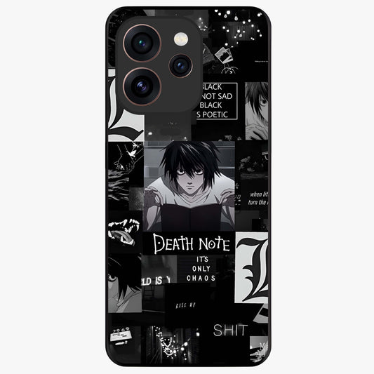 Midnight Chaos Mind Glass Case showing flat back view with abstract dark themed artwork and glossy glass finish.