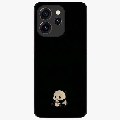 Midnight Panda Love Glass Case showing flat back view with cute panda themed artwork and glossy glass finish.