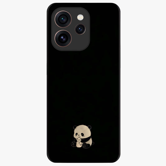 Midnight Panda Love Glass Case showing flat back view with cute panda themed artwork and glossy glass finish.