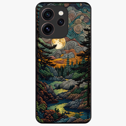Moonlight Forest Dream Glass Case showing flat back view with mystical forest moonlight artwork and glossy glass finish.