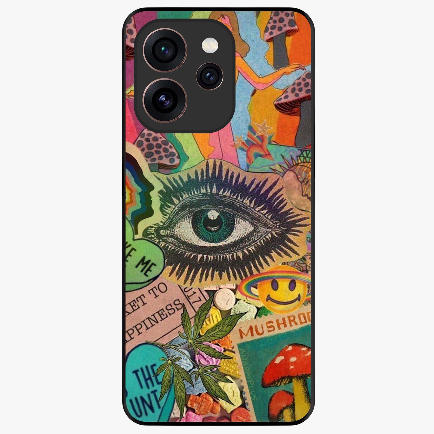 Mystic Eye Wonderland Glass Case showing flat back view with mystical eye themed artwork and glossy glass finish.