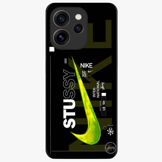 Neon Street Edition Glass Case showing flat back view with neon street style artwork and glossy glass finish.