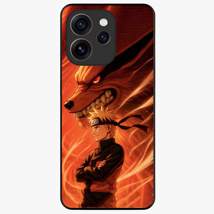 Nine Tails Legacy Glass Case showing flat back view with powerful nine-tailed fox inspired artwork and glossy glass finish.
