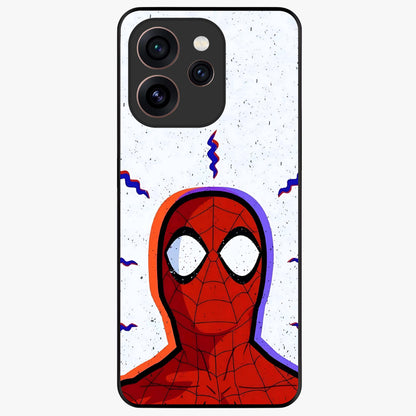 Omg Spiderman Glass Case showing flat back view with bold superhero inspired artwork and glossy glass finish.