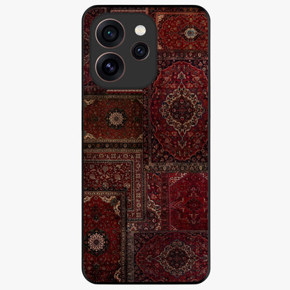 Persian Velvet Tale Glass Case showing flat back view with luxurious Persian velvet pattern artwork and glossy glass finish.