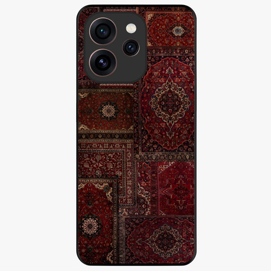 Persian Velvet Tale Glass Case showing flat back view with luxurious Persian velvet pattern artwork and glossy glass finish.