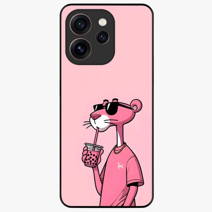 Pink Panther Glass Case showing flat back view with iconic pink panther artwork and glossy glass finish.